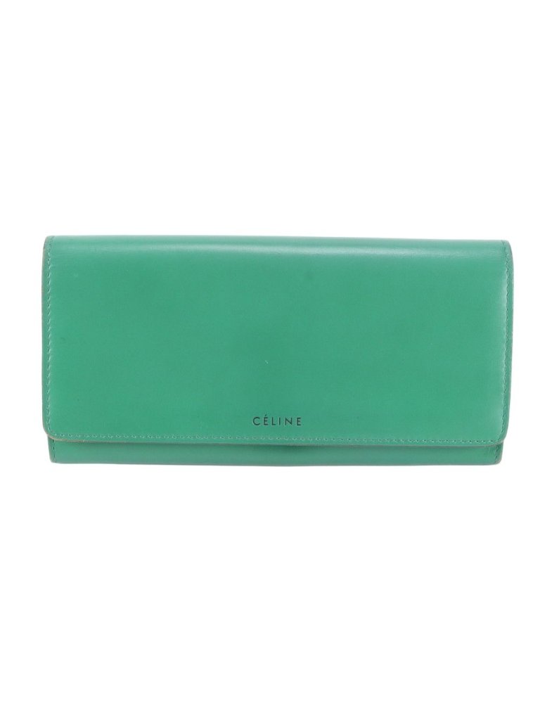 Celine Flap Leather Wallet Green